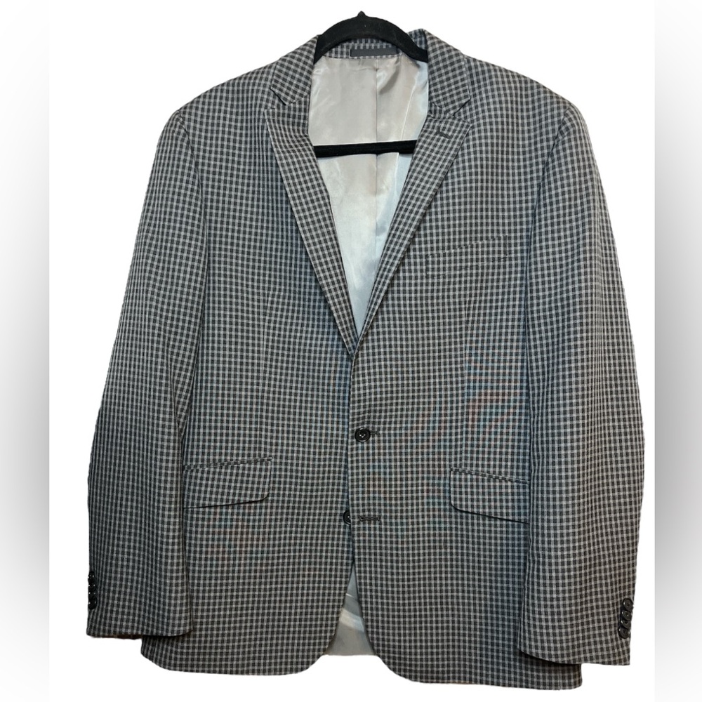 Kenneth Cole Reaction | Black and Grey Checkered Suit Jacket Size 42R